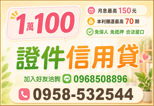 1-100萬，證件信用貸